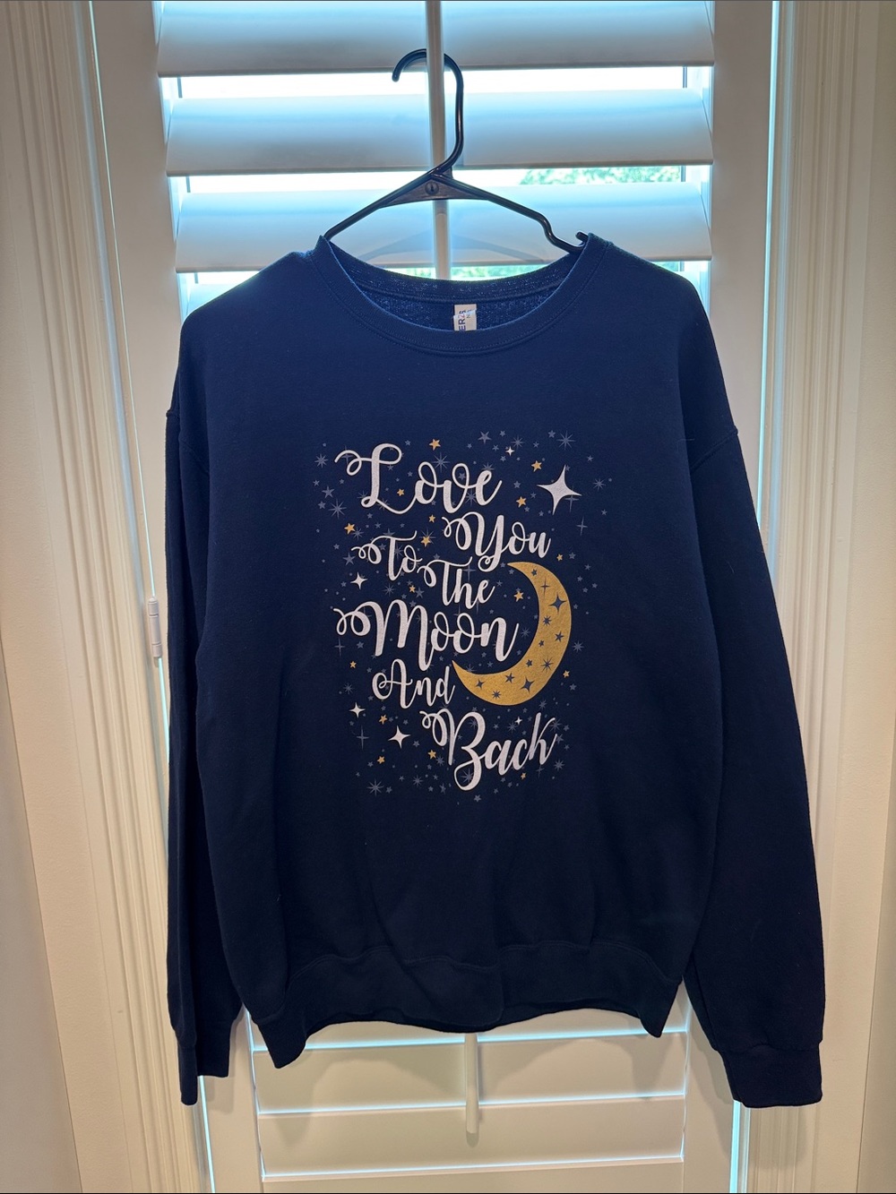 Jerzees Love You to the Moon & Back Graphic Sweatshirt Navy - Medium